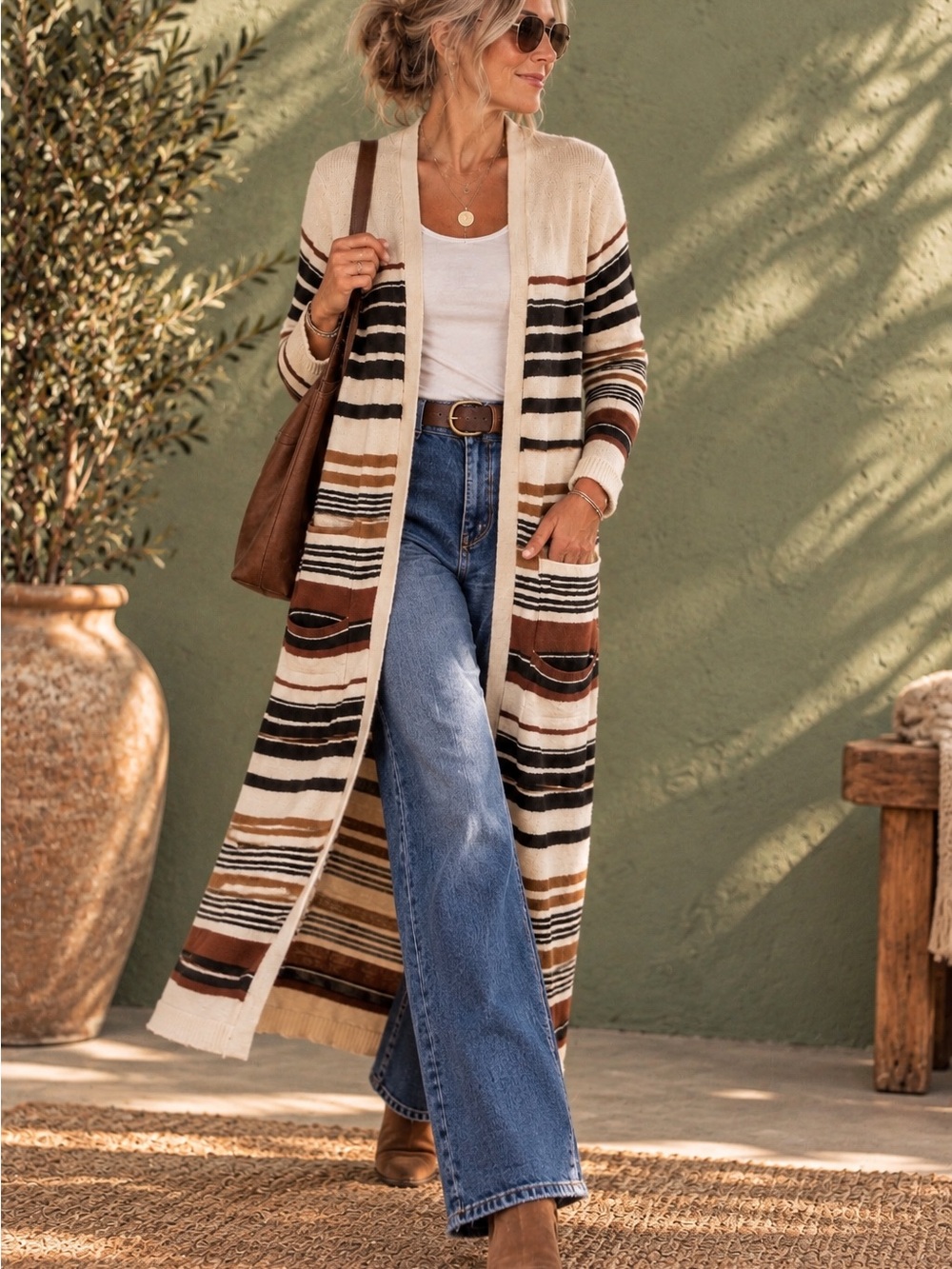 MYSTREE Cardigan Long Western Knit Duster Small